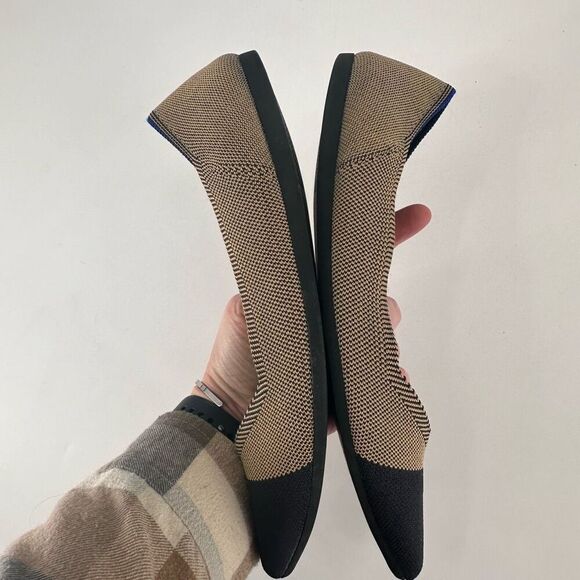Rothy's Retired THE POINT Pointed Toe Ballet Flats DUNE CAP TOE Size 10 Black Ta - Picture 6 of 10